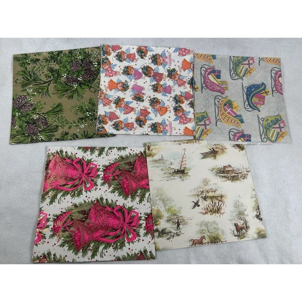 Vintage Folded Wrapping Paper Christmas Designs Lot of 36 Sheets in Original Box